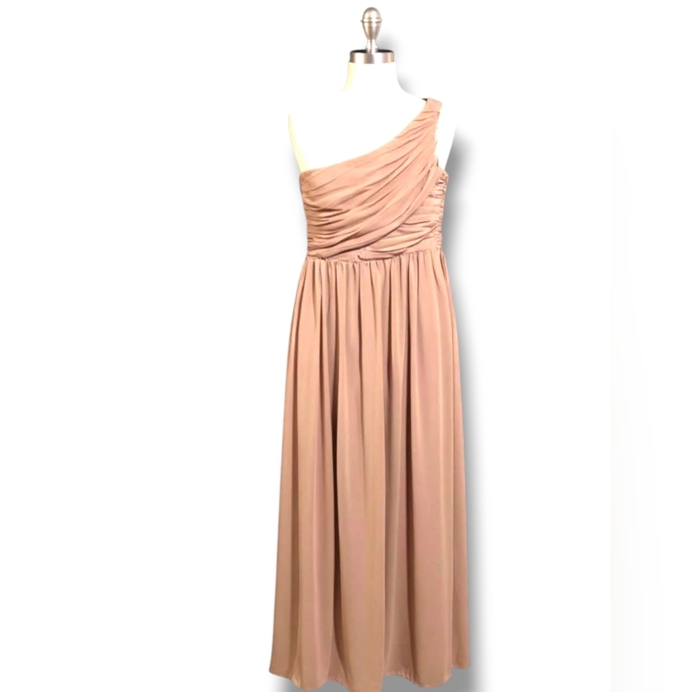H&M One Shoulder Ruched Bodice Maxi Dress Size 10 Blush Pink Greek Goddess